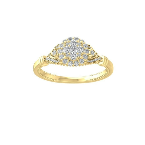 Araiya Fine Jewelry 14K Yellow Gold Round-shape Lab Grown Diamond Cluster Engagement Ring ( 1/2 cttw, D-F Color, VS Clarity) Size 7.5