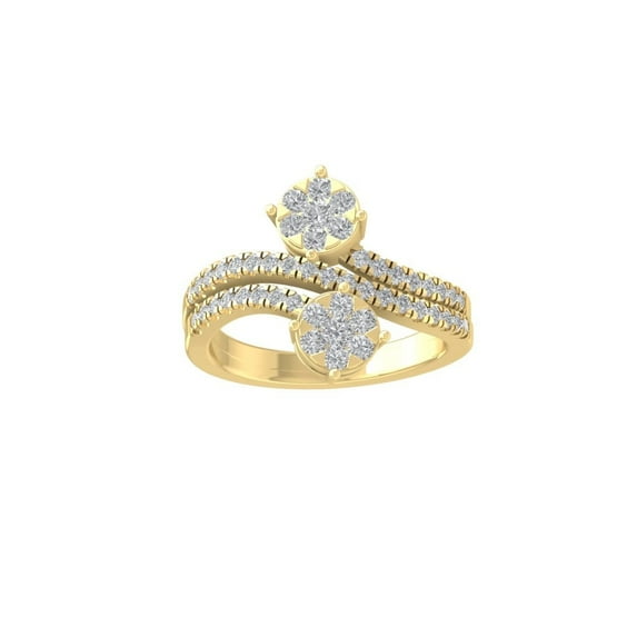 Araiya Fine Jewelry 14K Yellow Gold Round-shape Lab Grown Diamond Cluster Engagement Ring ( 7/8 cttw, D-F Color, VS Clarity) Size 5