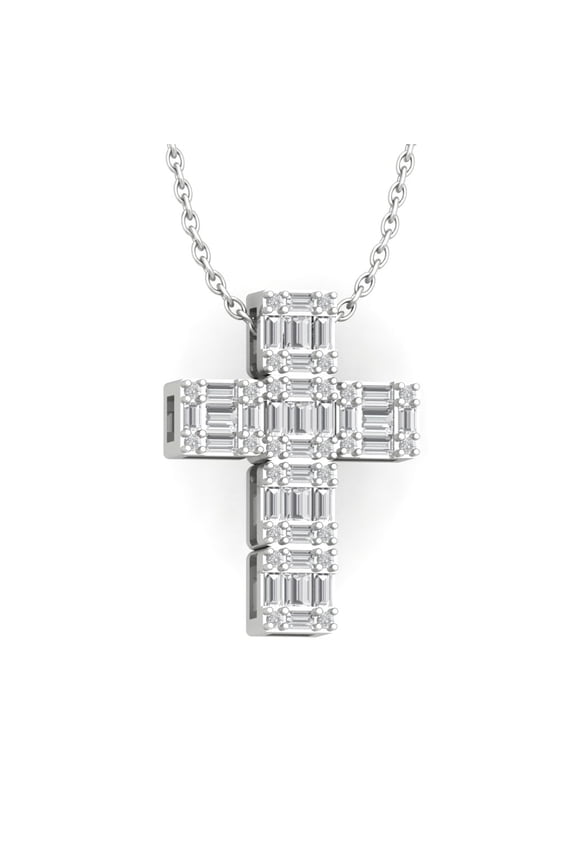 Fine Jewelry Sterling Silver Diamond Cross Pendant Necklace (1/2 cttw, I-J Color, I2-I3 Clarity), 18"