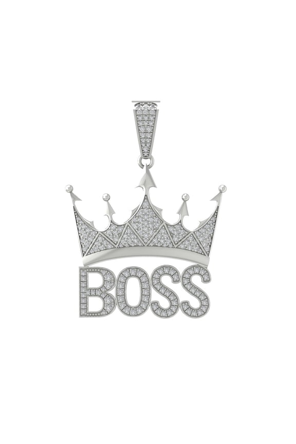 Fine Jewelry Sterling Silver Diamond King Crown Hat BOSS Pendant Cable Chain Necklace (1 3/4 cttw, I-J Color, I2-I3 Clarity), 18"