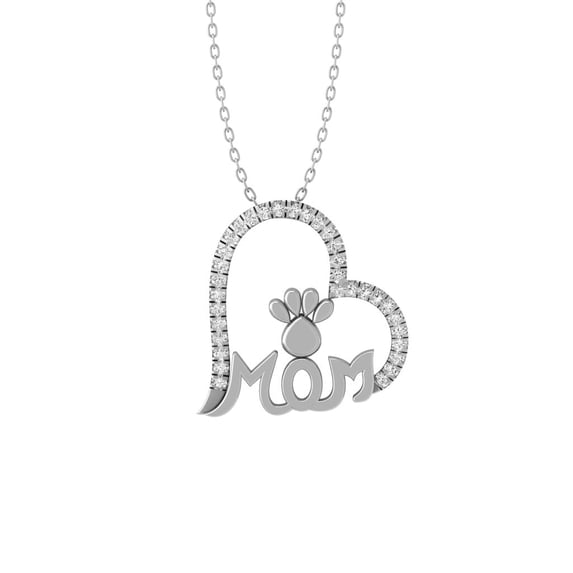 Araiya Fine Jewelry Sterling Silver Diamond Mom Heart Pendant with Cable Chain Necklace 18" (1/10 cttw, I-J Color, I2-I3 Clarity)