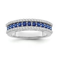 thumbnail image 1 of Araiya Fine Jewelry Sterling Silver Diamond and Blue Sapphire 3 Row Ring (1/3 cttw, I-J Color, I2-I3 Clarity) Size 7, 1 of 5