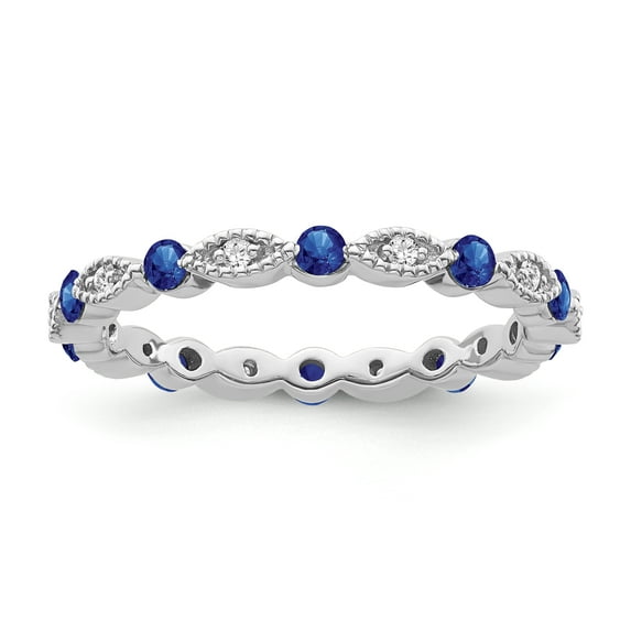 Araiya Fine Jewelry Sterling Silver Diamond and Blue Sapphire Eternity Band Ring (1/10 cttw, I-J Color, I2-I3 Clarity) Size 7