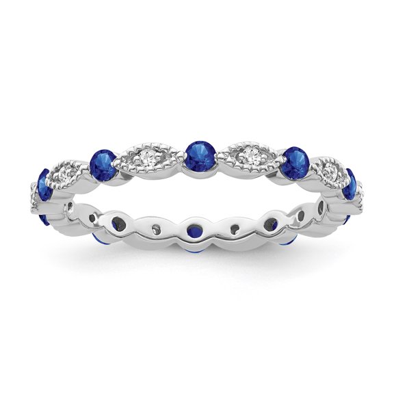Araiya Fine Jewelry Sterling Silver Diamond and Blue Sapphire Eternity Band Ring (1/10 cttw, I-J Color, I2-I3 Clarity) Size 7