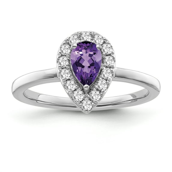 Araiya Fine Jewelry Sterling Silver Diamond and Pear Shape Amethyst Halo Ring (1/5 cttw, I-J Color,I2-I3 Clarity) Size 5