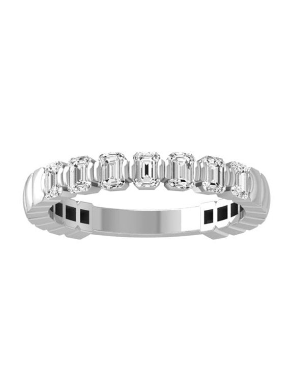 Fine Jewelry Sterling Silver Emerald-shape Lab Grown Diamond Eternity Band Ring (3/5 Cttw, D-F Color, VS1 Clarity) Size 10