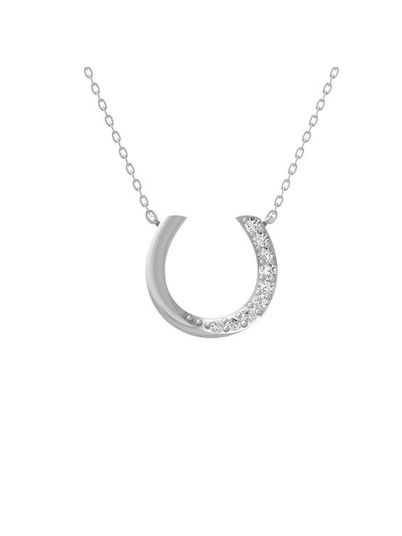 Fine Jewelry Sterling Silver Lab-Grown Diamond Lucky Horseshoe Pendant for Women with Silver Cable Chain Necklace (1/10 cttw, VS1 Clarity, D-F Color) 18inch
