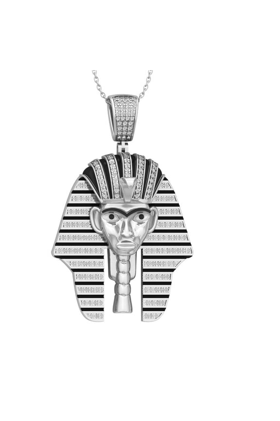 Fine Jewelry Sterling Silver Round Diamond Egyptian Pharaoh Pendant Necklace (3/4 cttw, I-J Color, I2-I3 Clarity), 18"
