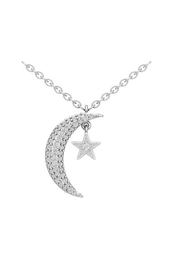 Fine Jewelry Sterling Silver Round Diamond Star moon Pendant Necklace (1/5 cttw, I-J Color, I2-I3 Clarity), 18"