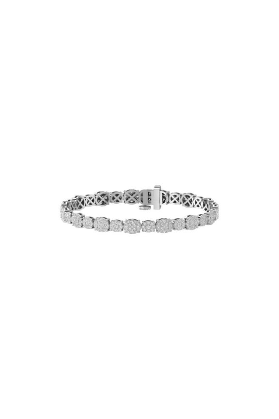 Fine Jewelry Sterling Silver Round-Shape Lab Grown Diamond Micro-Pave-Setting Cluster Bracelet (3 cttw, D-F Color and VS1 Clarity) 7 inch