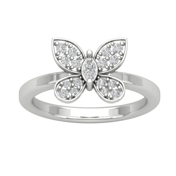 Araiya Fine Jewelry Sterling Silver Round and Marquise Diamond Butterfly Band Ring (1/3 cttw, I-J Color, I2-I3 Clarity), Size 6