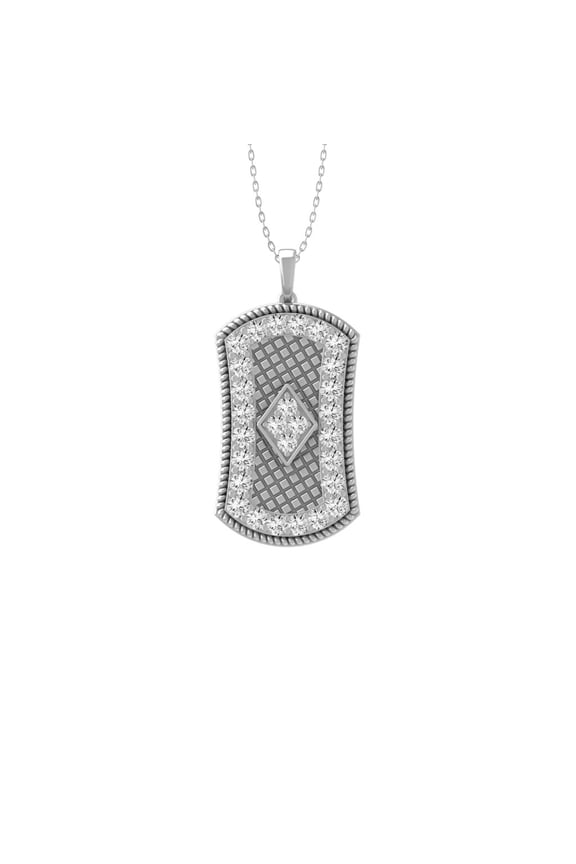 Fine Jewelry Sterling Silver Round-shape Diamond Dog tag Pendant with Silver Cable Chain Nacklace (2 cttw, I-J Color, I2-I3 Clarity) 18"