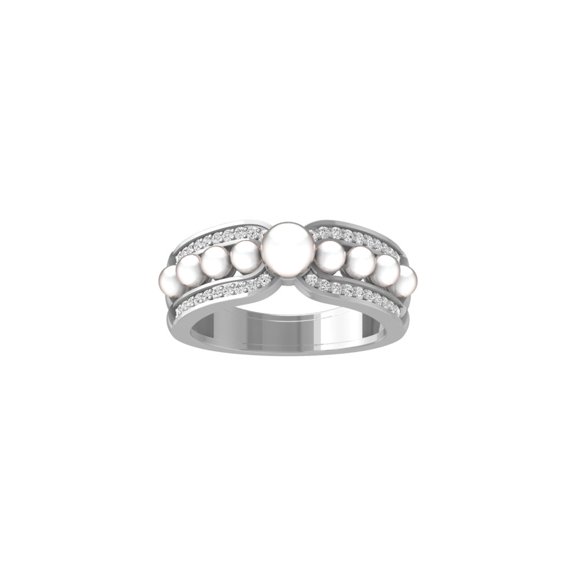 Araiya Fine Jewelry Sterling Silver Round-shape Diamond Pearl Promise Band Ring (1/5 Cttw, I-J Color, I2-I3 Clarity) Size 6