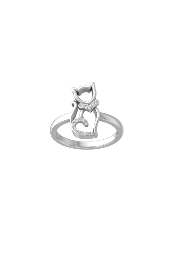 Fine Jewelry Sterling Silver Round-shape Diamond cat heart Ring (1/10 Cttw, I-J Color, I2-I3 Clarity) Size 5.5