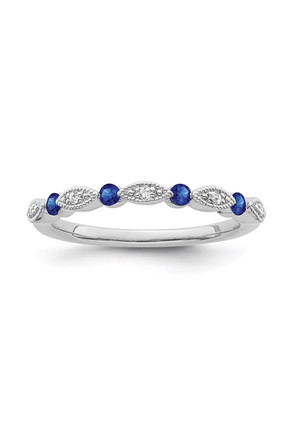 Fine Jewelry Sterling Sliver Diamond and Blue Sapphire Stackable Band Ring (1/20 cttw, I-J Color, I2-I3 Clarity) Size 9