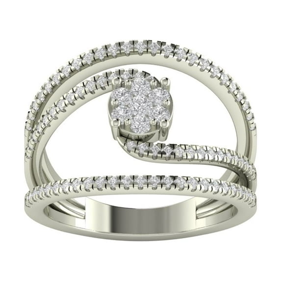 Araiya Sterling Silver Diamond Bypass Band Ring for Women (1/2 cttw, I-J Color, I2-I3 Clarity), Size 7.5