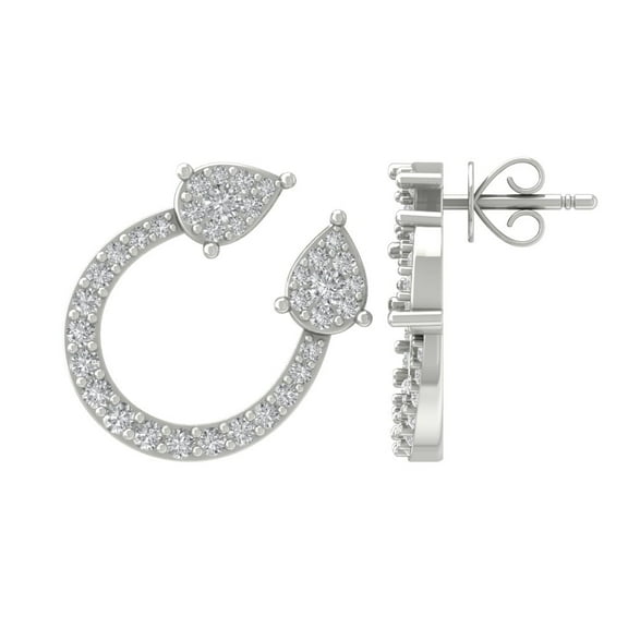 Araiya Sterling Silver Diamond C-Hoop Earrings for Women (3/4 cttw, I-J Color, I2-I3 Clarity)