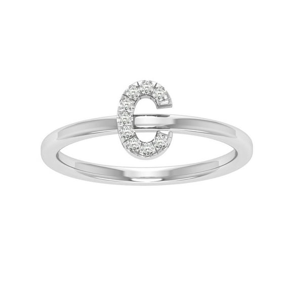 Araiya Sterling Silver Diamond C Initial Band Ring for Women (1/10 cttw, I-J Color, I2-I3 Clarity) Size 5