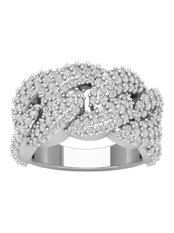 Sterling Silver Diamond Chain Link Mens Ring for Women (3 7/8 cttw, I-J Color, I2-I3 Clarity), Size 10