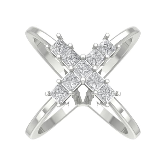 Araiya Sterling Silver Diamond Criss Cross X Ring for Women (1 1/2 cttw, I-J Color, I2-I3 Clarity), Size 5