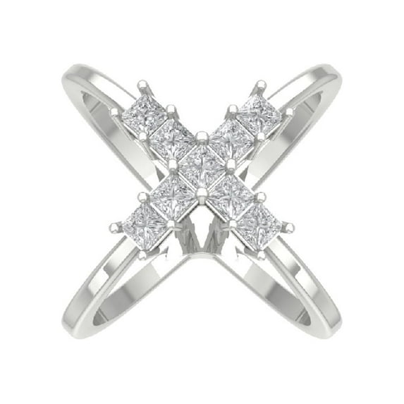 Araiya Sterling Silver Diamond Criss Cross X Ring for Women (1 1/2 cttw, I-J Color, I2-I3 Clarity), Size 6