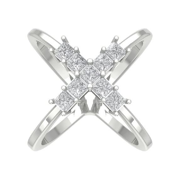 Araiya Sterling Silver Diamond Criss Cross X Ring for Women (1 1/2 cttw, I-J Color, I2-I3 Clarity), Size 8.5