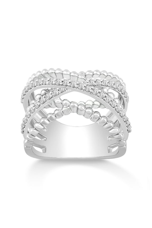 Sterling Silver Diamond Criss Crossing Layered Band Ring for Women (1/2 cttw, I-J Color, I2-I3 Clarity), Size 5