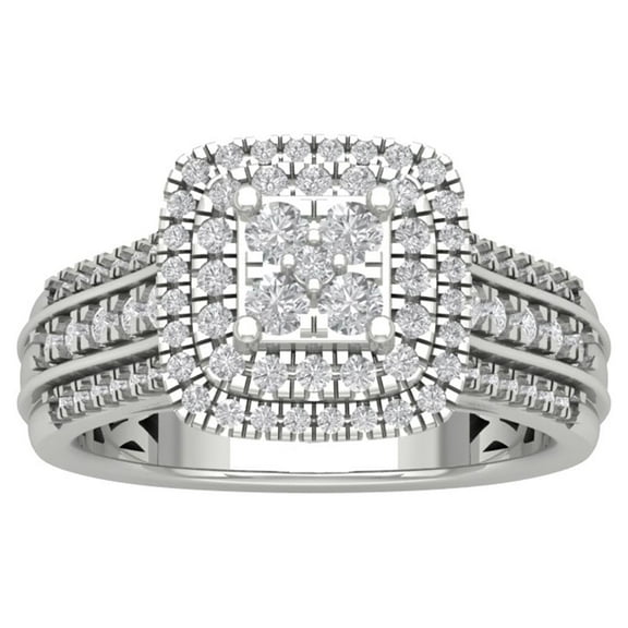 Araiya Sterling Silver Diamond Halo Cluster Ring (1 cttw, I-J Color, I2-I3 Clarity), Size 5.5