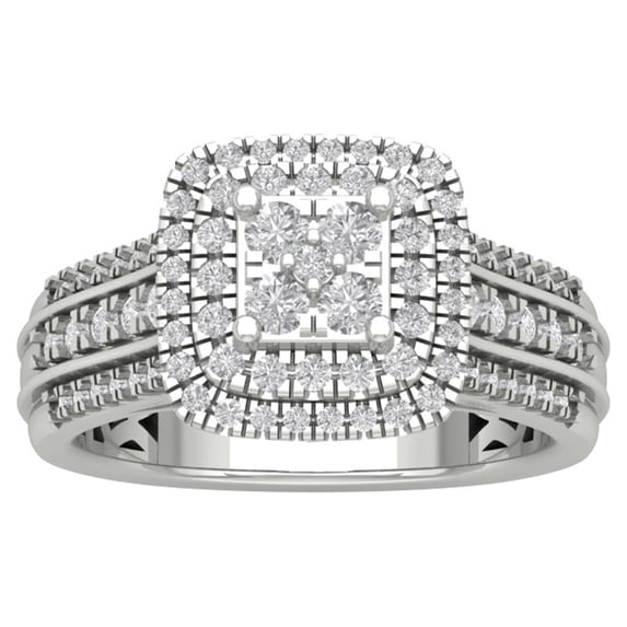 Araiya Sterling Silver Diamond Halo Cluster Ring (1 cttw, I-J Color, I2-I3 Clarity), Size 9.5
