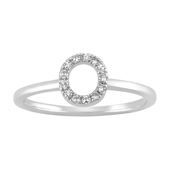 Araiya Sterling Silver Diamond O Initial Band Ring for Women (1/10 cttw, I-J Color, I2-I3 Clarity) Size 6