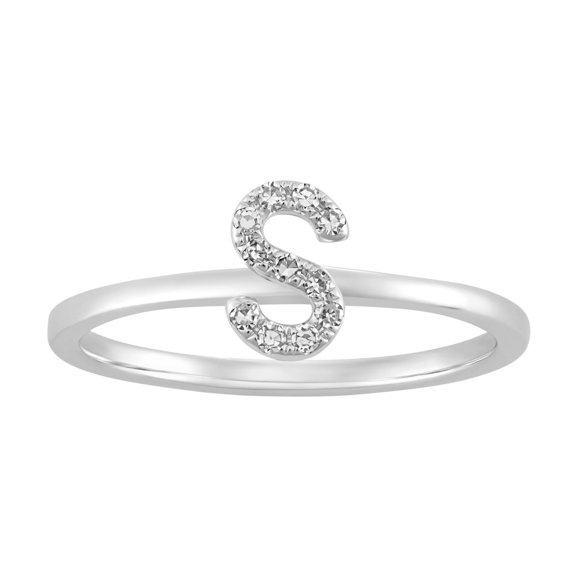 Araiya Sterling Silver Diamond S Initial Band Ring for Women (1/10 cttw, I-J Color, I2-I3 Clarity) Size 8
