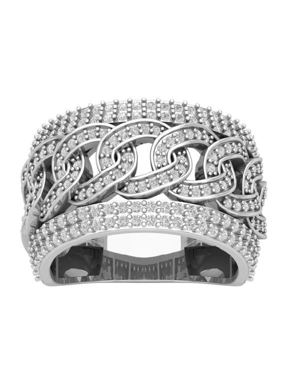 Sterling Silver Diamond Tripple Row Chain Link Ring for Women (1 3/4 cttw, I-J Color, I2-I3 Clarity), Size 8.5