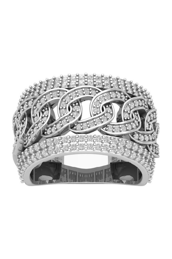 Sterling Silver Diamond Tripple Row Chain Link Ring for Women (1 3/4 cttw, I-J Color, I2-I3 Clarity), Size 9