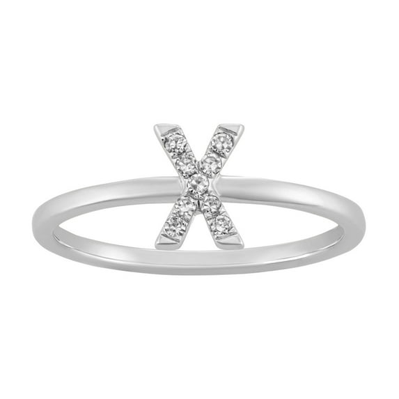 Araiya Sterling Silver Diamond X Initial Band Ring for Women (1/10 cttw, I-J Color, I2-I3 Clarity) Size 6.5