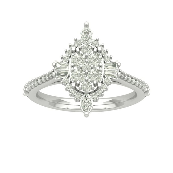 Araiya Sterling Silver Round Baguette and Marquise Diamond Halo Ring (1 cttw, I-J Color, I2-I3 Clarity), Size 7