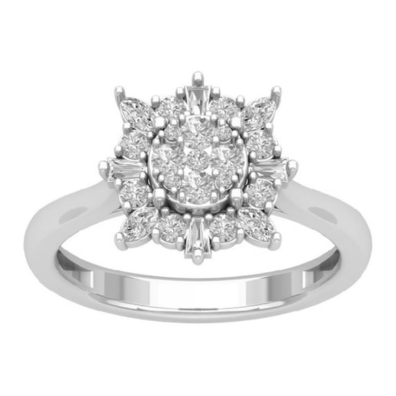 Araiya Sterling Silver Round Baguette and Marquise Diamond Halo Ring (3/4 cttw, I-J Color, I2-I3 Clarity), Size 9