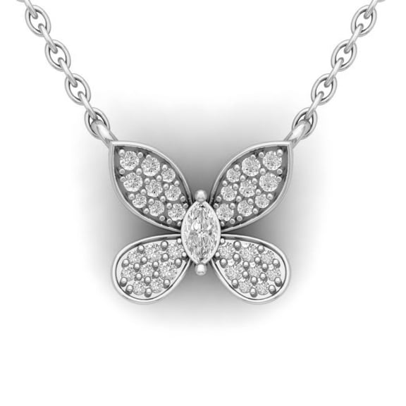 Araiya Sterling Silver Round Diamond Butterfly Bar Pendant Necklace (1/4 cttw, I-J Color, I2-I3 Clarity), 18"