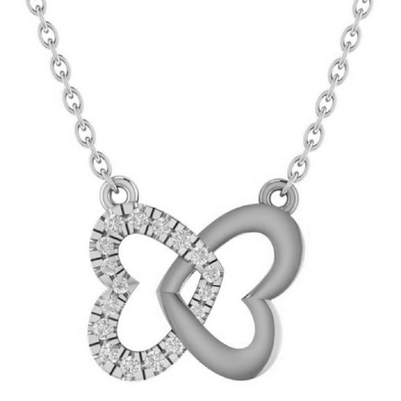 Araiya Sterling Silver Round Diamond Double Heart Pendant Necklace (1/10 cttw, I-J Color, I2-I3 Clarity), 18