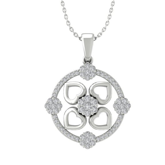 Araiya Sterling Silver Round Diamond Four Heart Flower Pendant Necklace (1/2 cttw, I-J Color, I2-I3 Clarity), 18"