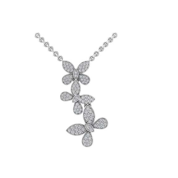 Araiya Sterling Silver Round Three Butterfly Pendant Necklace (1/2 cttw, I-J Color, I2-I3 Clarity), 18"