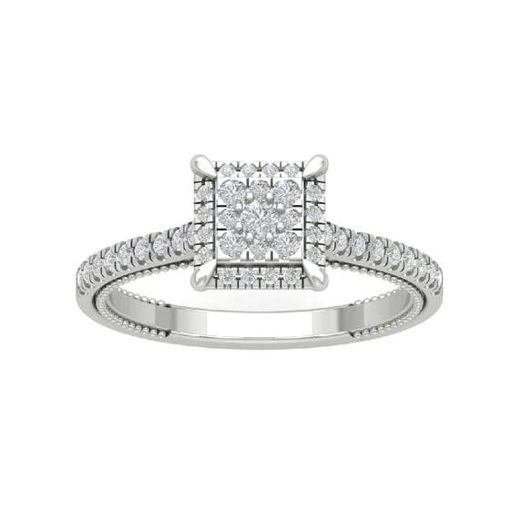 Araiya Sterling Silver Square Shape Halo Cluster Diamond Ring for Women (1/2 cttw, I-J Color, I2-I3 Clarity), Size 10