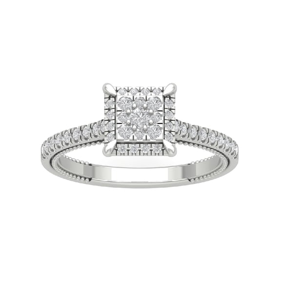 Araiya Sterling Silver Square Shape Halo Cluster Diamond Ring for Women (1/2 cttw, I-J Color, I2-I3 Clarity), Size 9.5