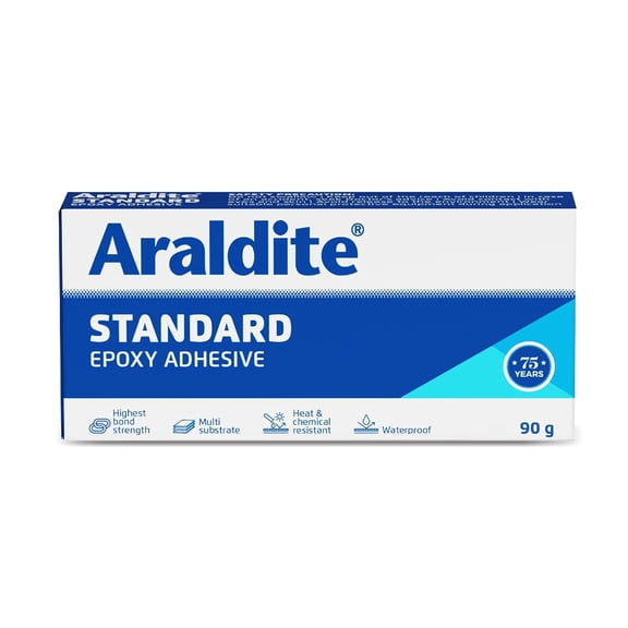 Araldite Standard 90g (R 50g, H 40g), High bond strength epoxy adhesive for use on diverse substrates for permanent fixing repair, Easy to use, heat & chemical resistant, highly durable, DIY adhesive