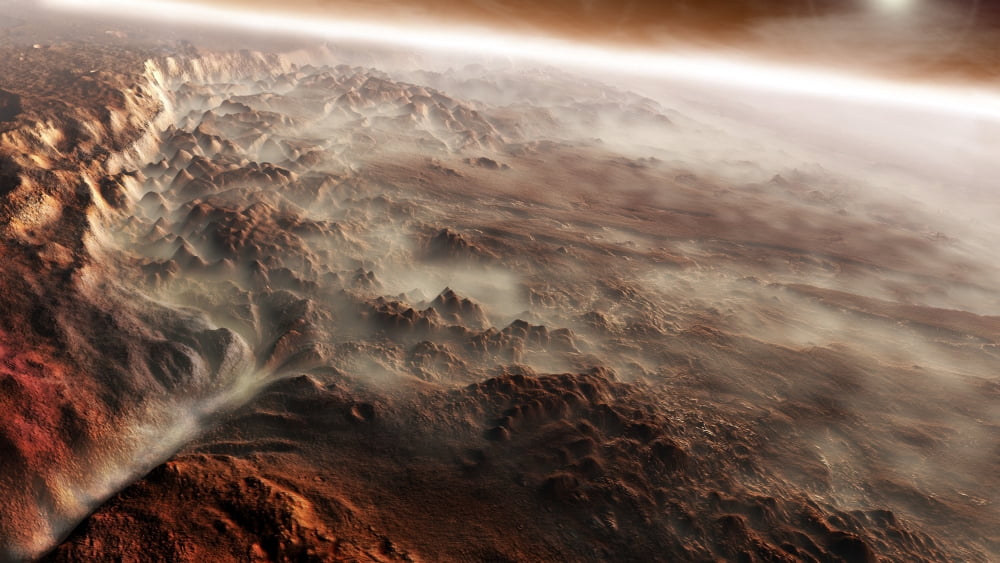 Aram Chaos a crater shaped by catastrophic groundwater release on the planet Mars Canvas Art - Steven HobbsStocktrek Images (19 x 11)