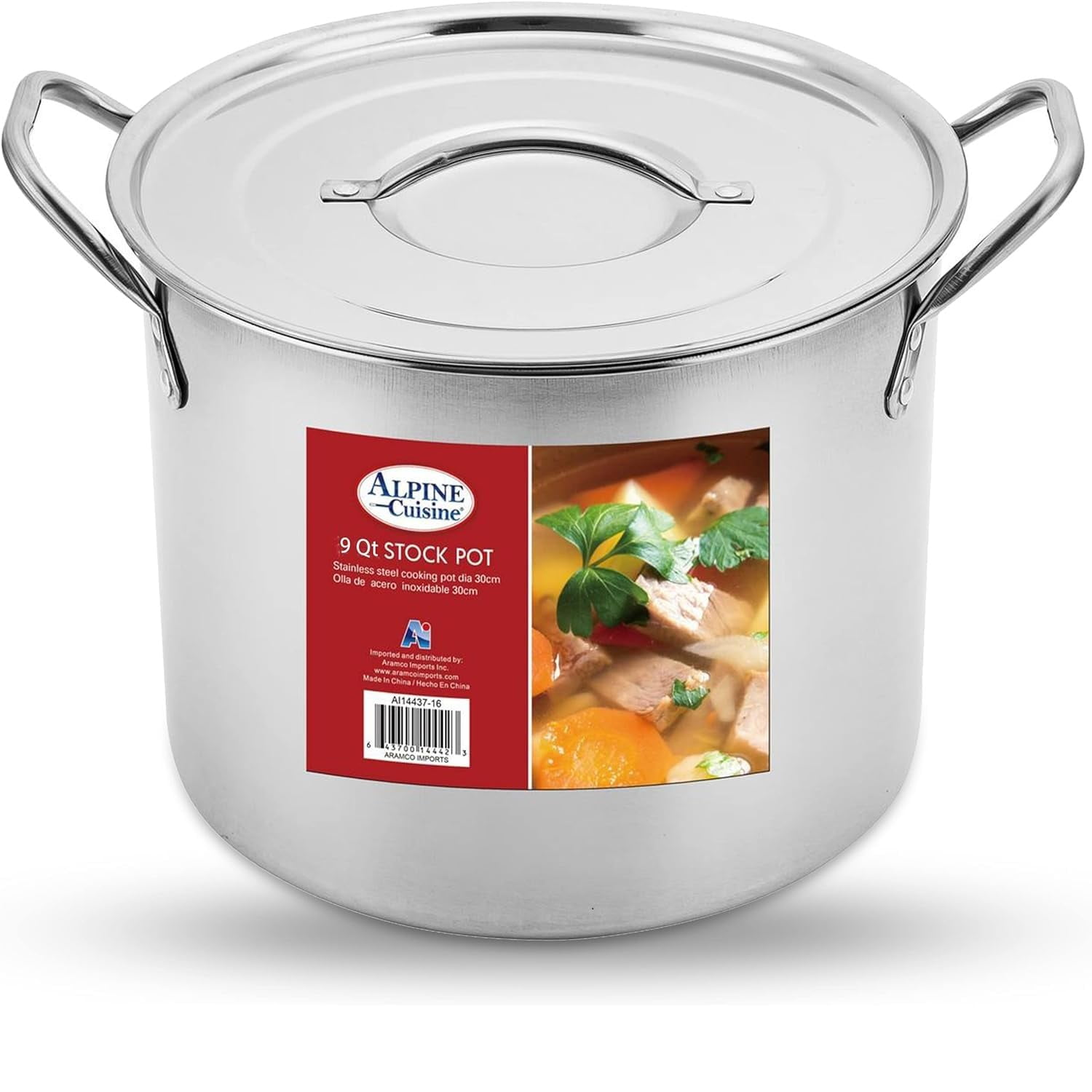 Alpine Cuisine 9-Quart Stainless Steel Stock Pot with Lid