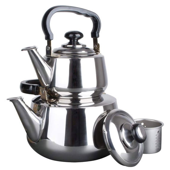Aramco Alpine Cuisine Double Stainless Steel Tea Kettle with Strainer