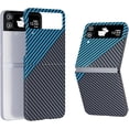 thumbnail image 1 of Aramid Fiber Case for Samsung Galaxy Z Flip 4 Case Aramid Fiber Thin Fit Slim Minimalist 6 FT Military Grade Drop Protection Case with Wireless Charging, Black&Blue, 1 of 12