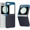 thumbnail image 1 of Aramid Fiber Case for Samsung Galaxy Z Flip 5 Case Aramid Fiber Thin Fit Slim Minimalist 6 FT Military Grade Drop Protection Case with Wireless Charging, Black&Blue, 1 of 12