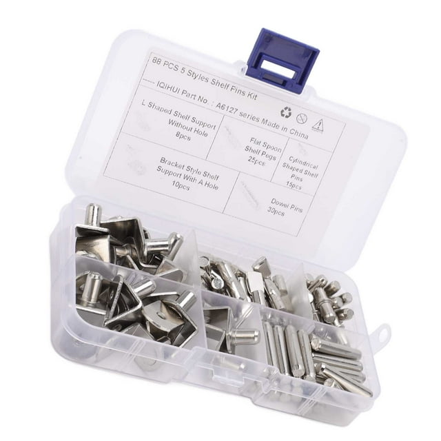 Aramox Shelf Pins Set, 88Pcs 5 Styles Shelf Pins Kit Plated Shelf