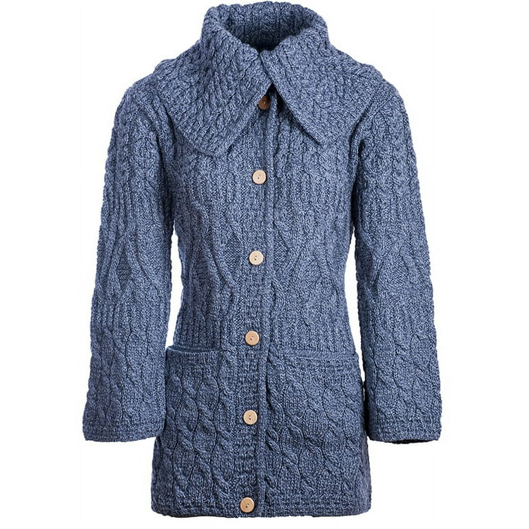 Aran Fisherman outlet Cable Knit Shawl Collar Casual Cardigan with Buttons and Pockets — 100% Irish Merino Wool Jacket — Soft & Warm Jacket